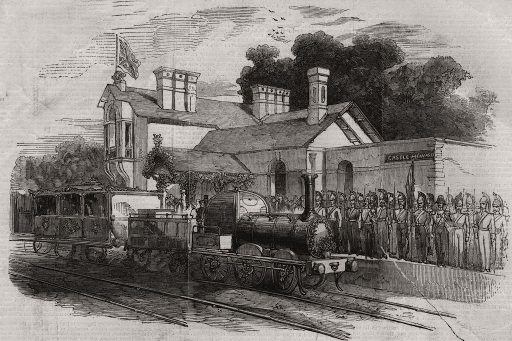 Arrival of Her Majesty at the Castle Howard railway station. Yorkshire 1850